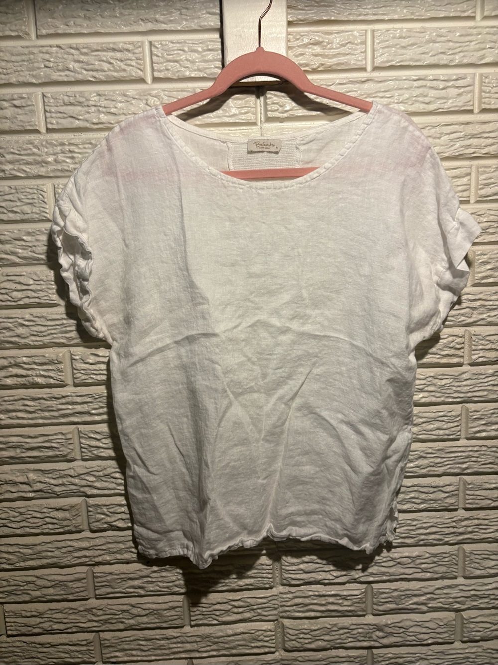 100% White Linen Short-Sleeve Top